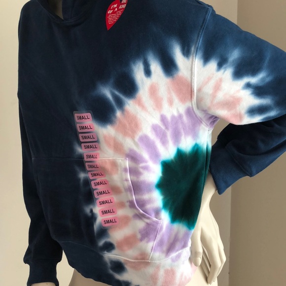 Wildfox Dark Navy Hoodie Kangaroo Pocket Tie Dye Pullover - Picture 4 of 15